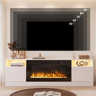 Easoger 80” Fireplace TV Stand for TVs up to 90", TV Stand with 36'' Electric Fireplace, LED Lights Entertainment Center, TV Console,White