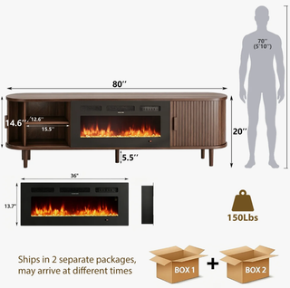 Easoger 80 inch Electric Fireplace TV Stand for 90 inch TVs, Modern Entertainment Center with Storage Shelves, Remote Control Adjustable Flame & Heat for Living Room,Walnut