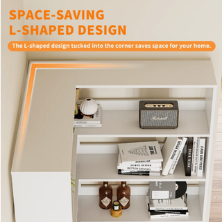 Easoger 35.2 inch 6-Tier Corner Bookshelf with Baffles, L-Shaped Tall Bookcase for Home Office, Space-Saving Storage Shelf with Anti-Tip Device for Bedroom Living Room, White