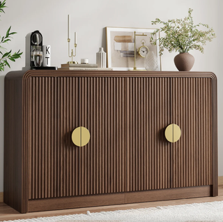 Easoger 55" Fluted Buffet Sideboard Cabinet, Mid-Century Modern Walnut Credenza Console with Adjustable Shelves, Wavy Grain Doors & Anti-Tip for Dining Room, Living Room, Entryway