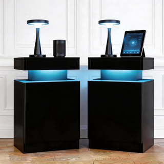 EVmore Set of 2 Home Nightstand, Black, with 24 Color LED Lights