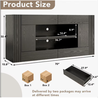 asoger 70" Farmhouse TV Stand, Entertainment Center for TVs up to 80", with Large Cabinets & Open Shelves, Black