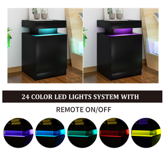 EVmore Set of 2 Home Nightstand, Black, with 24 Color LED Lights
