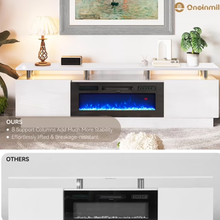 Oneinmil Fireplace TV Stand with 36” Electric Fireplace, Entertainment Center for TVs up to 90", LED Lights Entertainment Center, TV Console, White