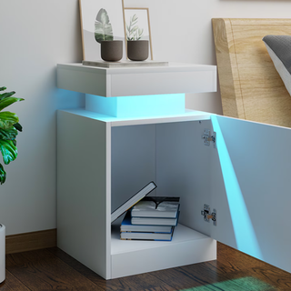 Easoger Home Nightstands Set of 2, 24 Color LED Lights, Modern Bedroom Side Table, White