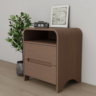 Easoger Nightstand Set of 2 with Drawers, Modern Minimalist Side Table with Storage Shelf, 19" End Table for Bedroom Living Room, Walnut
