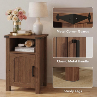 Easoger Set of 2 Farmhouse Nightstand with Charging Station, Modern End Tables with Drawer & Cabinet, USB & Type-C Ports, Wood Rustic Bedside Table for Bedroom, Walnut