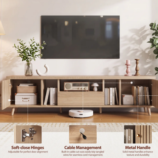 Easoger 70" TV Stand for TVs Up to 75", Modern Farmhouse Entertainment Center with 2 Doors & Open Storage, Oak Finish with Lattice Door Design, Media Console