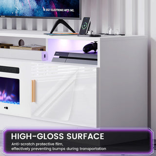 Easoger 80" Fireplace TV Stand, Gaming Media Console with 12 Color LED Backlights & 3 Outlets, Storage Shelves & Cabinets, White