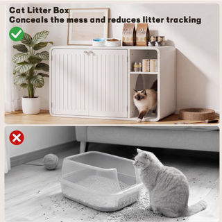 Easoger Cat Litter Box Enclosure with Side Entry, Wooden Litter Box Cabinet with Arched Door & Ventilation, Multifunctional End Table for Living Room, Bedroom,White