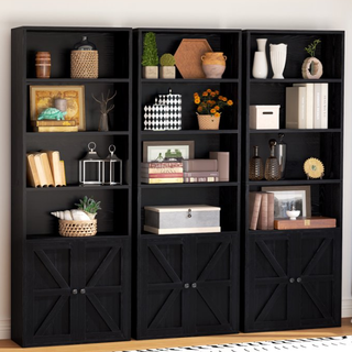 Easoger 6 Shelf Bookcase with Doors 71in Tall Bookshelf, Wooden Bookshelves with Cabinet Doors for Home Office, Black