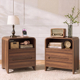 Easoger Nightstand Set of 2 with Drawers, Modern Minimalist Side Table with Storage Shelf, 19" End Table for Bedroom Living Room, Walnut