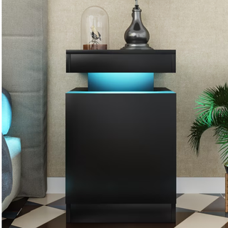 EVmore Set of 2 Home Nightstand, Black, with 24 Color LED Lights