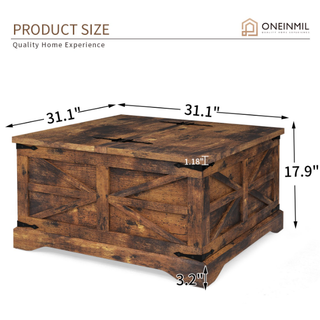 Easoger Farmhouse Storage Square MDF Coffee Table with Metal Corners, Brown