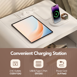 Easoger Set of 2 Fluted Nightstand with Charging Station, 19.7" Wide Bedside Table with USB & Type-C Ports, 2 Drawers & Open Shelf, Curved End Table for Bedroom