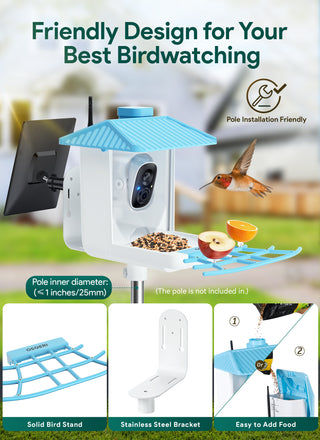 Osoeri Bird Feeder with Camera - Solar Smart Bird Feeder with AI Identify, 1080P HD Auto Capture Birds Video, Real-Time Alerts, Gifts for Family and Friends, 2.4GHz WiFi