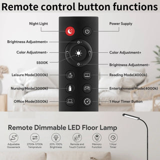 LED Modern Floor Lamp Night Light for Living Room, 5 Colors and Brightness with Remote and Touch Control,Standing Lamp with 1H Timer, Dimmable Reading Floor Lights