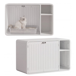 Easoger Cat Litter Box Enclosure with Side Entry, Wooden Litter Box Cabinet with Arched Door & Ventilation, Multifunctional End Table for Living Room, Bedroom,White