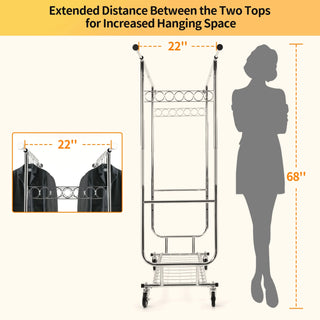 610 lbs Heavy Duty Clothes Rack Clothing Garment Rack with Wheels Commercial Collapsible Rolling Clothing Rack for Hanging Clothes