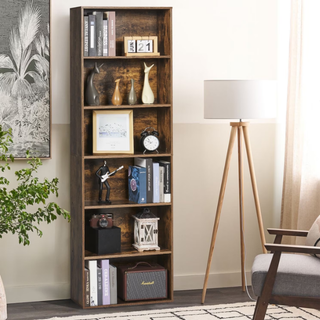 Easoger 6-Tier Tall Narrow Bookcase for Home Office, Brown