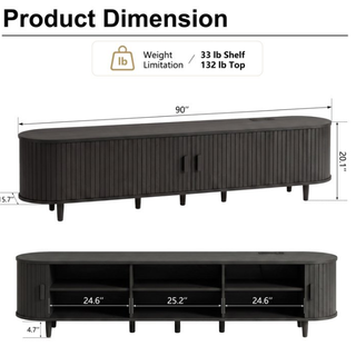 Easoger 90" Curved Oval Sliding Door TV Stand with Built-in Charging Station, Fits Up to 100 Inch TV , for Living Room Bedroom,Black