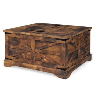 Easoger Farmhouse Storage Square MDF Coffee Table with Metal Corners, Brown