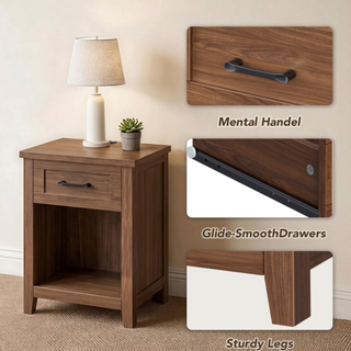 Easoger Farmhouse Nightstand Set of 2 with Charging Station & Large Storage, End Tables with Outlets & USB Ports for Bedroom, Walnut