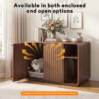Easoger Cat Litter Box Enclosure with Side Entry, Wooden Litter Box Cabinet with Arched Door & Ventilation, Multifunctional End Table for Living Room, Bedroom, Brown