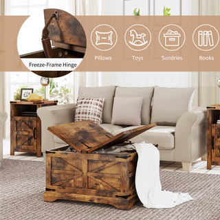 Easoger Farmhouse Storage Square MDF Coffee Table with Metal Corners, Brown