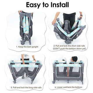 EVMORE Foldable Baby Bedside Bassinet, 5-in-1 Baby Bed Playard with Changing Table, Storage Shelf, Music for Newborn Toddlers, 0-36 Months