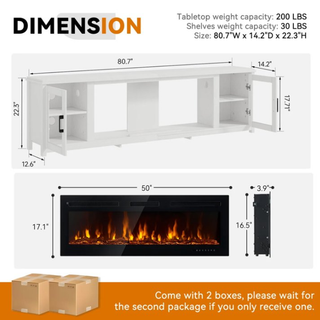 80" Electric Fireplace TV Stand, Alexa & Wi-Fi Controlled Entertainment Center with Glass Door Cabinets, Fits TV up to 90", 12 Flame Colors & 5 Brightness Levels, White