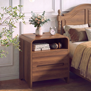 Easoger Nightstand Set of 2 with Drawers, Modern Minimalist Side Table with Storage Shelf, 19" End Table for Bedroom Living Room, Walnut