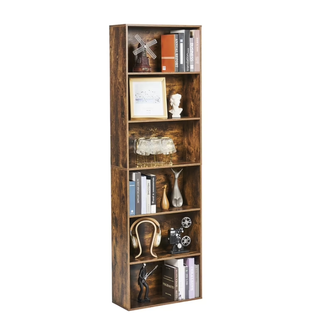 Easoger 6-Tier Tall Narrow Bookcase for Home Office, Brown