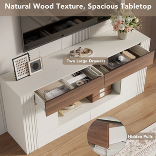 Easoger 70" Farmhouse TV Stand, Entertainment Center for TVs up to 80", with Large Cabinets & Open Shelves, White