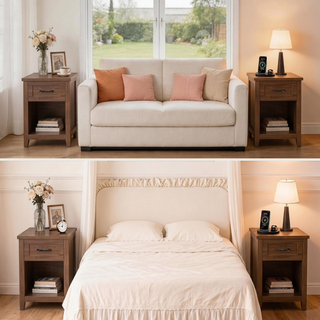 Easoger Farmhouse Nightstand Set of 2 with Charging Station & Large Storage, End Tables with Outlets & USB Ports for Bedroom, Walnut