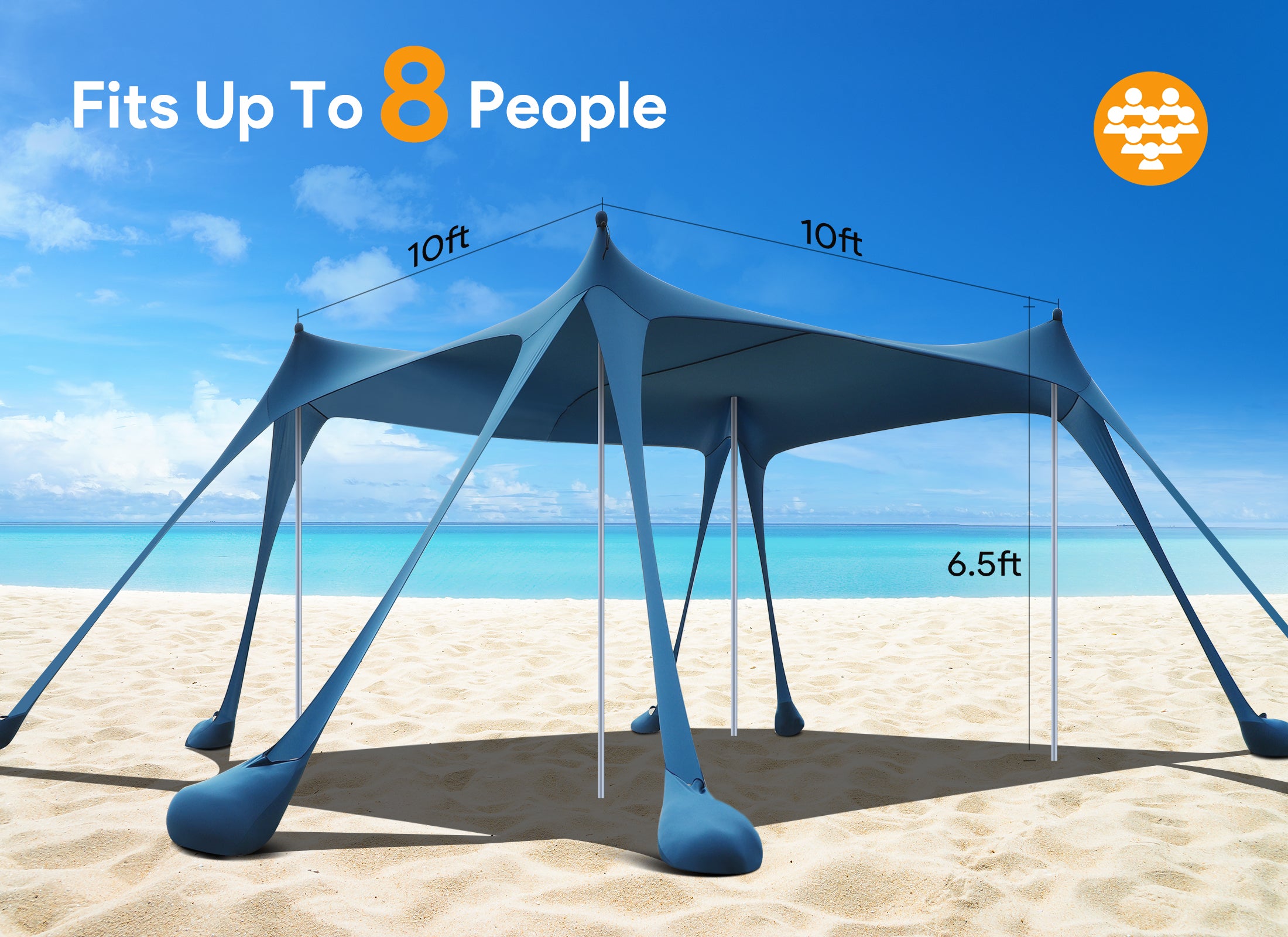 Sun Ninja Beach Tent Sun Shelter with UPF50+ Protection, Includes Sand Shovel, Ground Pegs and Stability Poles, Outdoor Pop Up Beach Shade Canopy